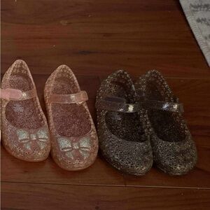 Glittery Kids Jelly Shoes - Pink and Brown